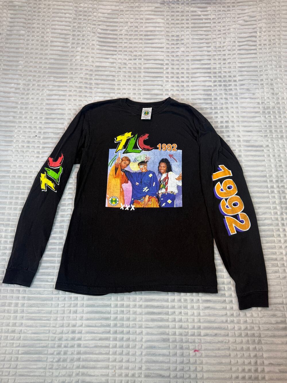 Vtg 1992 Cross Colours TLC Long Sleeve Shirt Black Rap Tee Hip Hop Streetwear